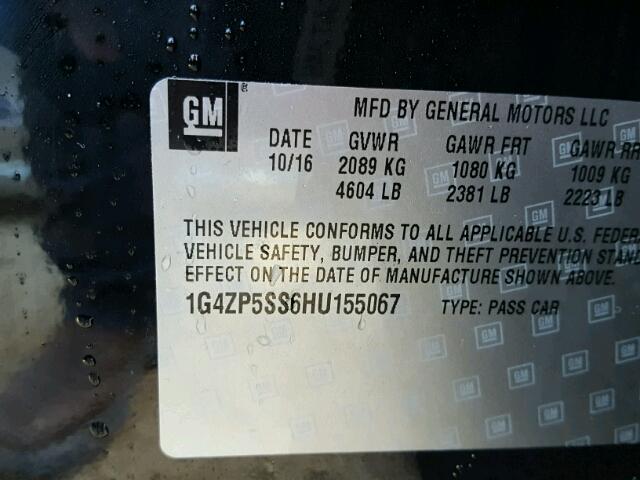 1G4ZP5SS6HU155067 - 2017 BUICK LACROSSE E BLACK photo 10