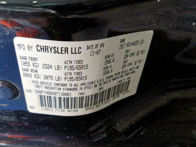 3A8FY48B08T130061 - 2008 CHRYSLER PT CRUISER BLACK photo 10