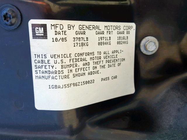 1G8AJ55F96Z150022 - 2006 SATURN ION LEVEL GOLD photo 10