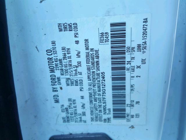 NM0LS7F75G1272405 - 2016 FORD TRANSIT CO WHITE photo 10