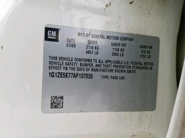 1G1ZE5E77AF107839 - 2010 CHEVROLET MALIBU LTZ თეთრი ფოტო 10