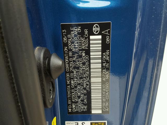 JTKJF5C75E3078720 - 2014 TOYOTA SCION TC 蓝色 照片 10