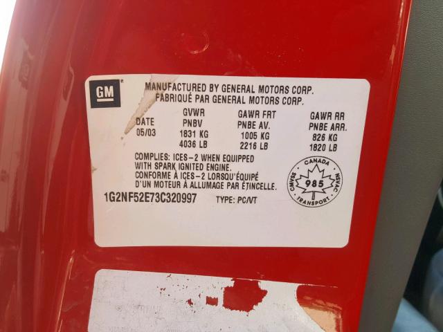 1G2NF52E73C320997 - 2003 PONTIAC GRAND AM S RED photo 10