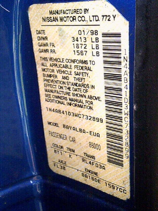 1N4AB41D3WC732899 - 1998 NISSAN SENTRA E BLUE photo 10