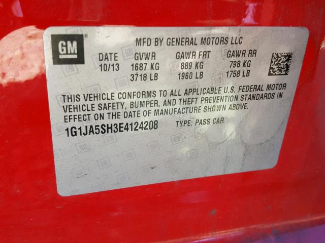 1G1JA5SH3E4124208 - 2014 CHEVROLET SONIC LS RED photo 10