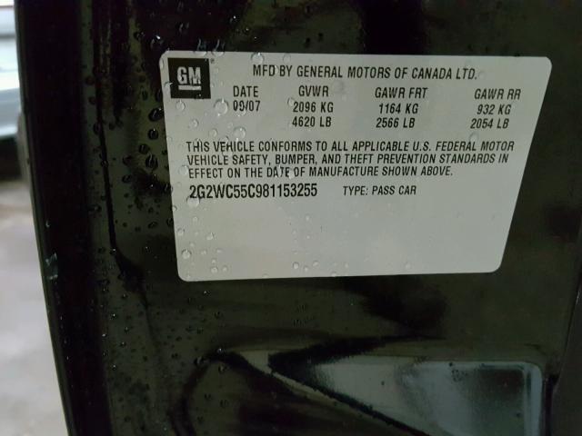2G2WC55C981153255 - 2008 PONTIAC GRAND PRIX BLACK photo 10