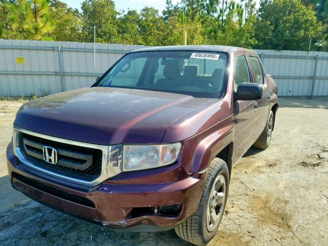 5FPYK16299B100311 - 2009 HONDA RIDGELINE MAROON photo 2