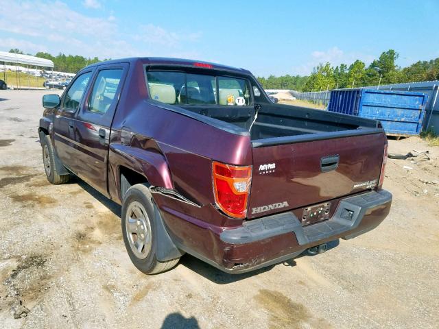 5FPYK16299B100311 - 2009 HONDA RIDGELINE MAROON photo 3