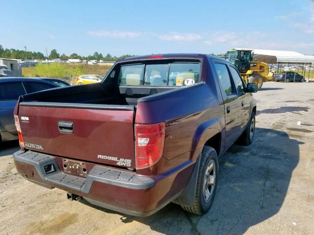 5FPYK16299B100311 - 2009 HONDA RIDGELINE MAROON photo 4