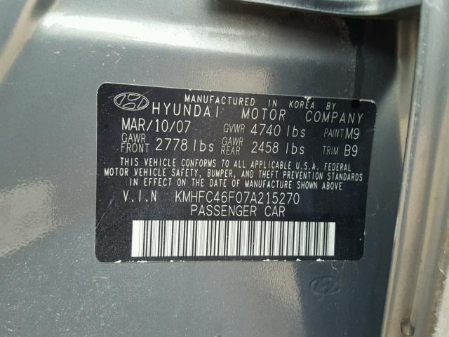 KMHFC46F07A215270 - 2007 HYUNDAI AZERA SE TAN photo 10