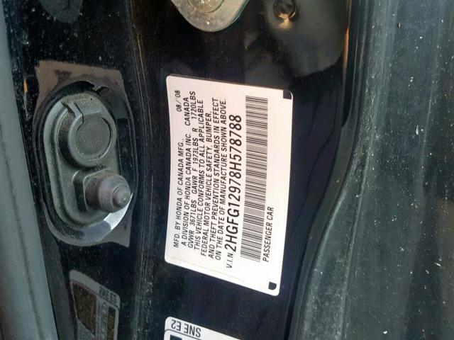2HGFG12978H578788 - 2008 HONDA CIVIC EXL 黑色 照片 10