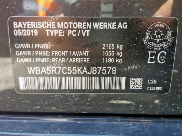 WBA5R7C55KAJ87578 - 2019 BMW 330XI GRAY photo 10