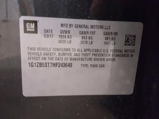 1G1ZB5ST7HF243649 - 2017 CHEVROLET MALIBU LS 石墨色 照片 10