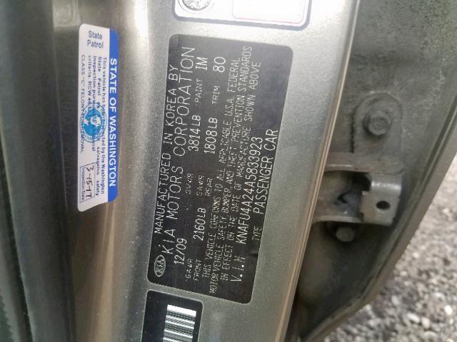 KNAFU4A24A5833923 - 2010 KIA FORTE EX GRAY photo 10