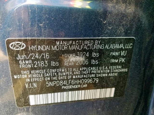 5NPD84LF6HH099679 - 2017 HYUNDAI ELANTRA BLUE photo 10