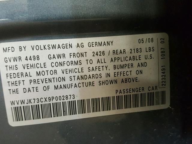 WVWJK73CX9P002873 - 2009 VOLKSWAGEN PASSAT TUR GRAY photo 10