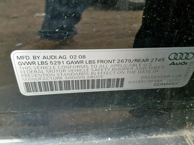 WAUDH74F58N115237 - 2008 AUDI A6 3.2 QUA BLACK photo 10