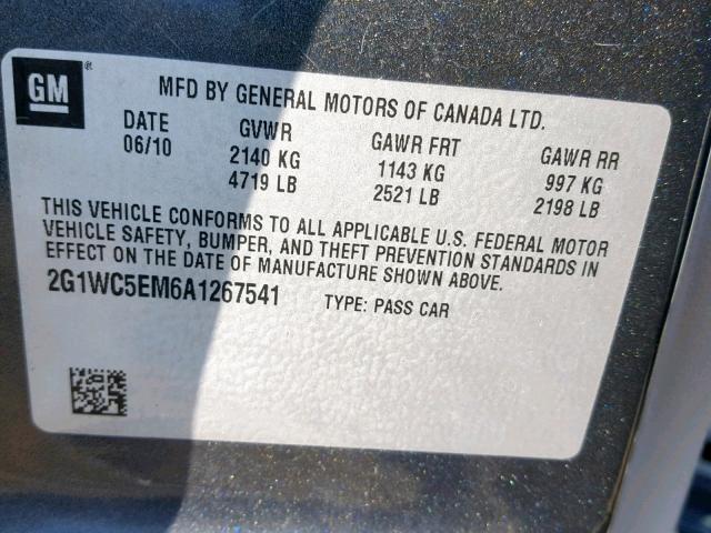 2G1WC5EM6A1267541 - 2010 CHEVROLET IMPALA LTZ GRAY photo 10