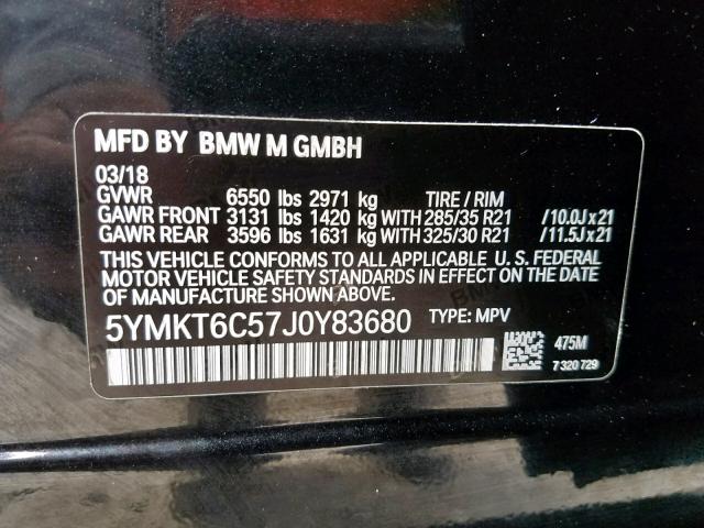 5YMKT6C57J0Y83680 - 2018 BMW X5 M BLACK photo 10