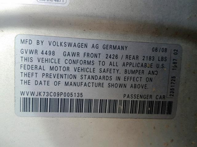 WVWJK73C09P005135 - 2009 VOLKSWAGEN PASSAT TUR SILVER photo 10