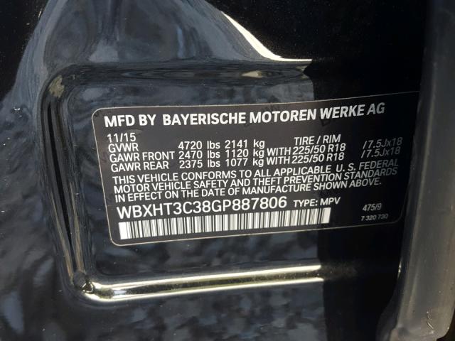 WBXHT3C38GP887806 - 2016 BMW X1 XDRIVE2 BLACK photo 10