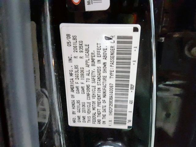 1HGCP25838A140067 - 2008 HONDA ACCORD EXL BLACK photo 10