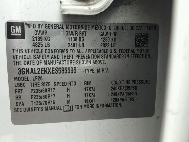 3GNAL2EKXES585596 - 2014 CHEVROLET CAPTIVA LS 白色 照片 10