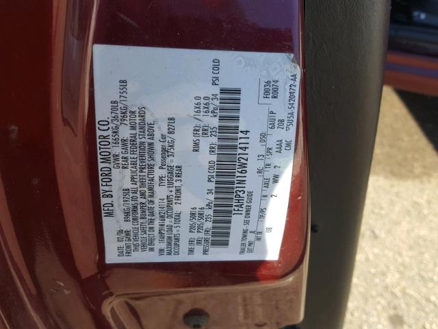 1FAHP31N16W214114 - 2006 FORD FOCUS ZX3 RED photo 10