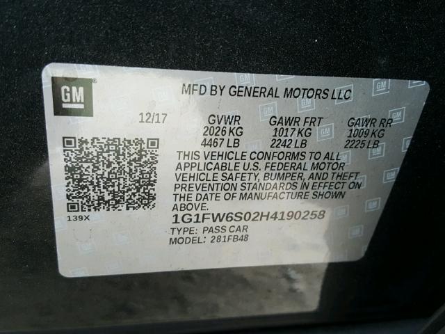 1G1FW6S02H4190258 - 2017 CHEVROLET BOLT EV LT GRAY photo 10