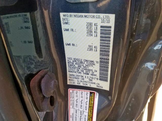 1N4BL2EP7BC117079 - 2011 NISSAN ALTIMA SR CHARCOAL photo 10