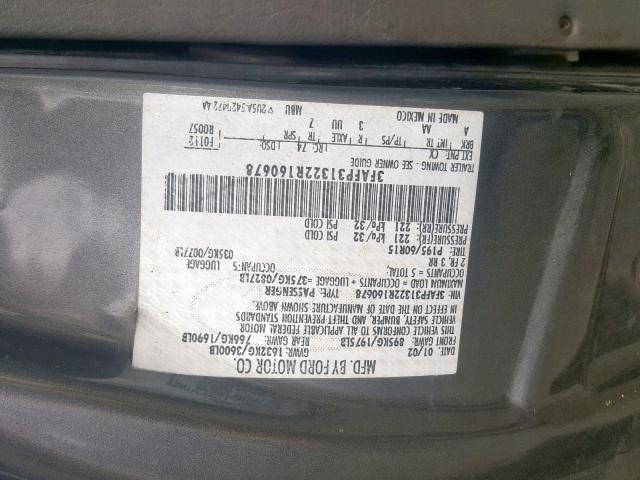 3FAFP31322R160678 - 2002 FORD FOCUS ZX3 GRAY photo 10