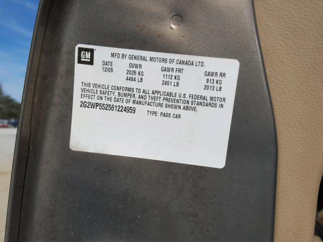 2G2WP552561224959 - 2006 PONTIAC GRAND PRIX Қоңыр фото 10