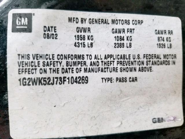 1G2WK52J73F104269 - 2003 PONTIAC GRAND PRIX BLACK photo 10