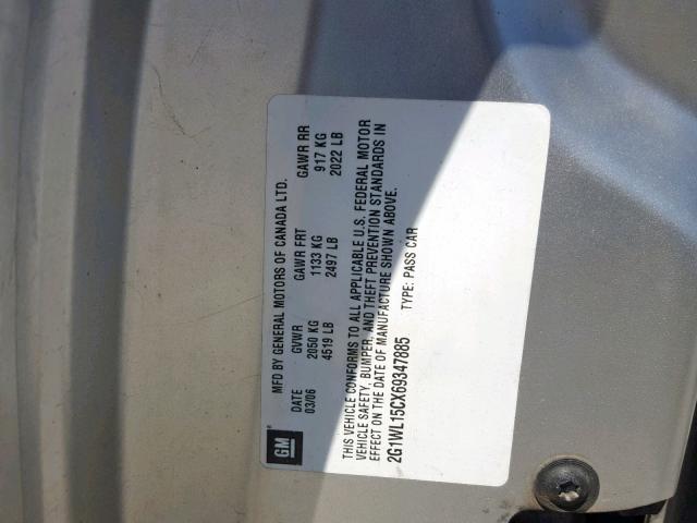 2G1WL15CX69347885 - 2006 CHEVROLET MONTE CARL ვერცხლისფერი ფოტო 10