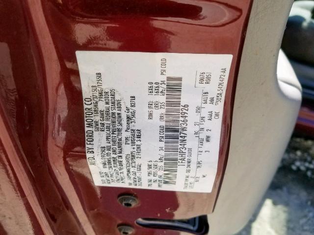 1FAHP34N47W364926 - 2007 FORD FOCUS ZX4 MAROON photo 10