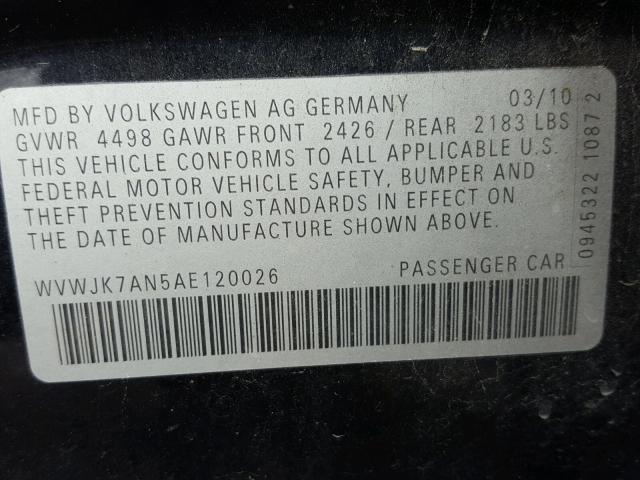 WVWJK7AN5AE120026 - 2010 VOLKSWAGEN PASSAT KOM BLACK photo 10