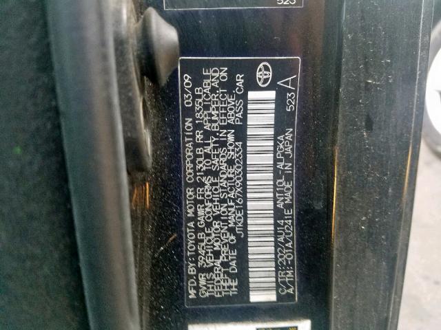 JTKDE167X90302334 - 2009 TOYOTA SCION TC შავი ფოტო 10