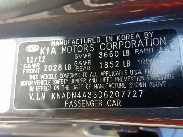 KNADN4A33D6207727 - 2013 KIA RIO EX GRAY photo 10