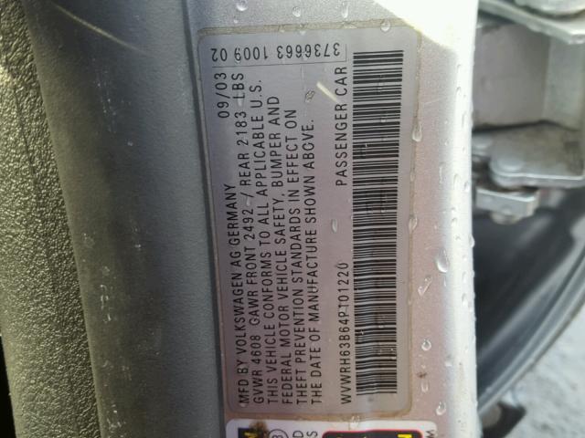 WVWRH63B64P101220 - 2004 VOLKSWAGEN PASSAT GLX 银色 照片 10