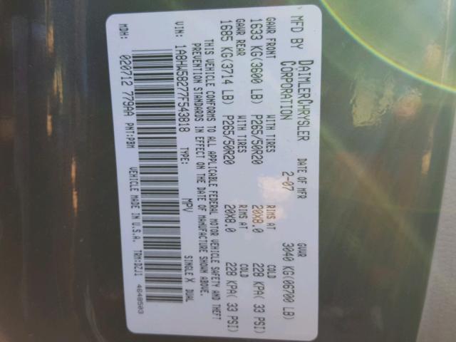 1A8HW58277F543818 - 2007 CHRYSLER ASPEN LIMI 蓝色 照片 10