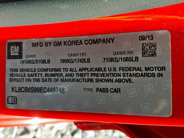 KL8CB6S99EC446748 - 2014 CHEVROLET SPARK LS RED photo 10