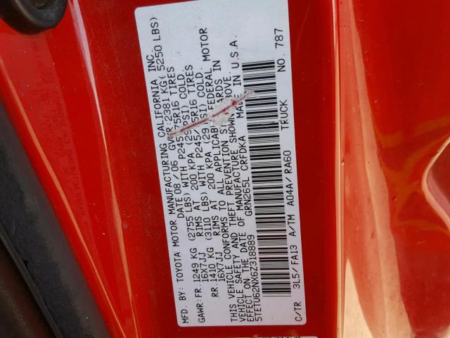 5TETU62NX6Z318889 - 2006 TOYOTA TACOMA PRE RED photo 10