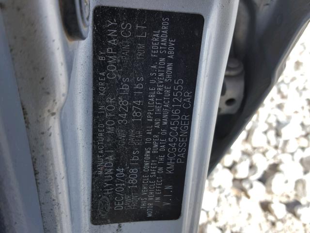 KMHCG45C45U612555 - 2005 HYUNDAI ACCENT GL GRAY photo 10