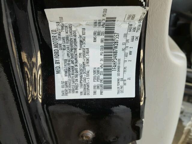 1FAHP34N87W287557 - 2007 FORD FOCUS ZX4 BLACK photo 10