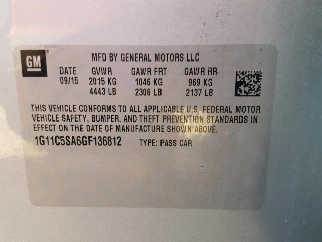 1G11C5SA6GF136812 - 2016 CHEVROLET MALIBU LIM 银色 照片 10