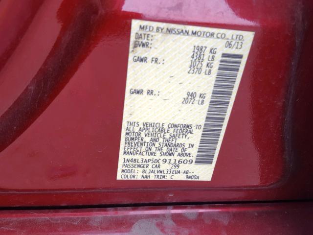 1N4BL3AP5DC911609 - 2013 NISSAN ALTIMA 3.5 RED photo 10