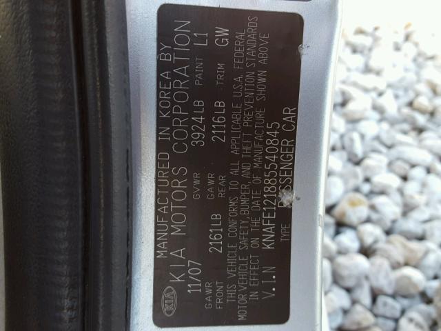 KNAFE121885540845 - 2008 KIA SPECTRA EX BLUE photo 10