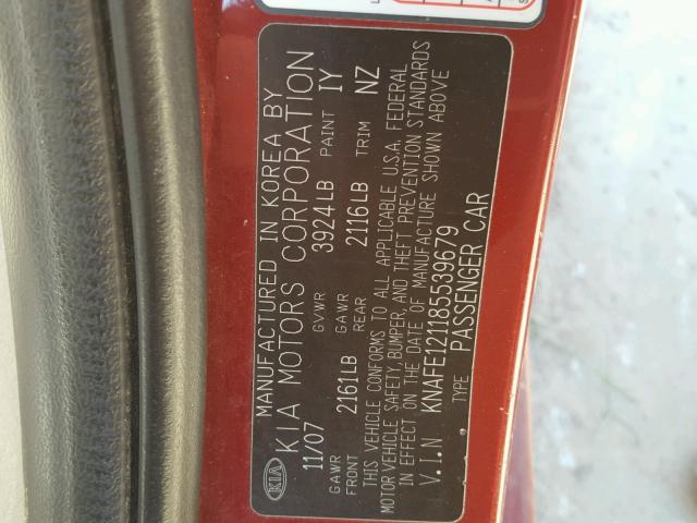 KNAFE121185539679 - 2008 KIA SPECTRA EX RED photo 10