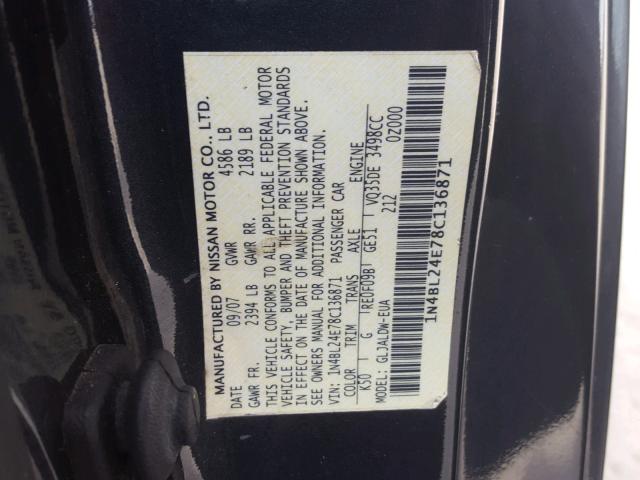 1N4BL24E78C136871 - 2008 NISSAN ALTIMA 3.5 CHARCOAL photo 10