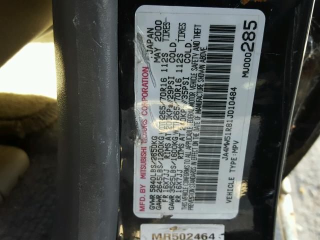 JA4MW51R81J010484 - 2001 MITSUBISHI MONTERO LI BLACK photo 10